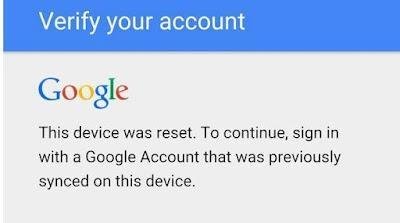 the device was reset to continue sign in with a google account